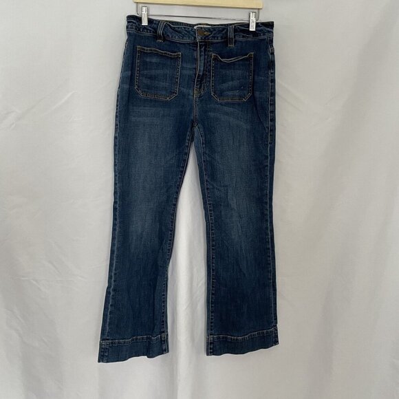 Cabi Womens Patch Pocket Jeans Size 12 Blue Denim Flare - Picture 1 of 8